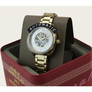 Fossil BQ3729 Women Silver Skeleton Dial & Gold Toned Automatic Watch